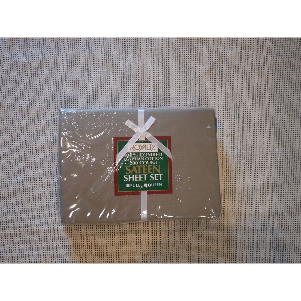 Royalty Queen Sateen Sheet Set 100% Combed Egyptian Cotton 200 Count Beige New